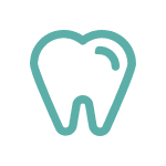 Zahn-Symbol in türkisfarbener Umrisslinie mit transparentem Hintergrund.